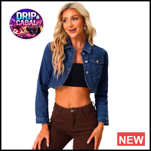 Denim Jacket Crop Fit Long Sleeve Button Front Casual Wear